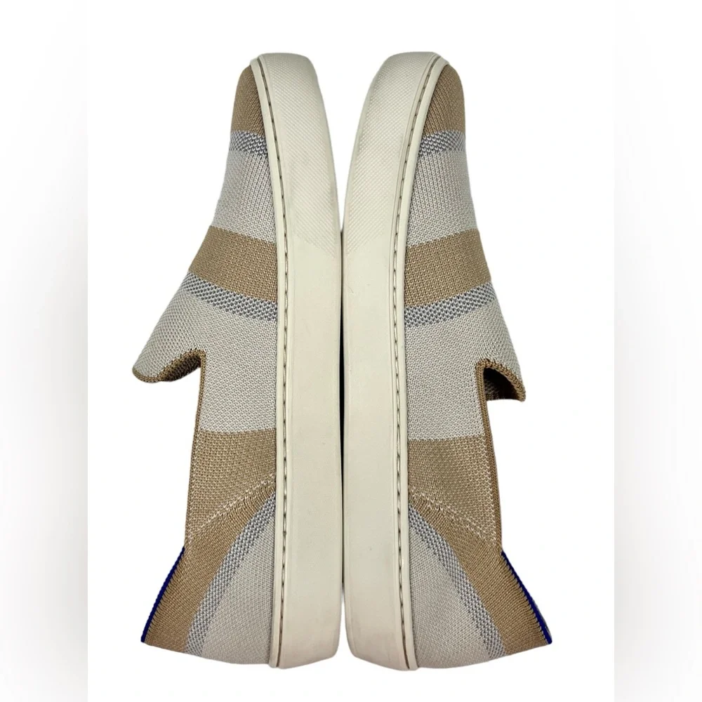 Rothys Womens 8.5 Shoes Birch Stripe Slip On Sneakers Knit Beige Casual Fashion